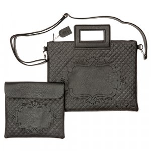 Decorative Black Faux Leather Tallit and Tefillin Bag Set – Shoulder Strap