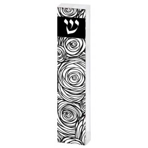 Dorit Judaica Lucite Mezuzah Case, Swirling Circles - Black and White