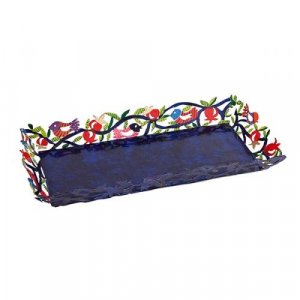 Yair Emanuel Hand Painted Serving Tray – Pomegranates and Birds