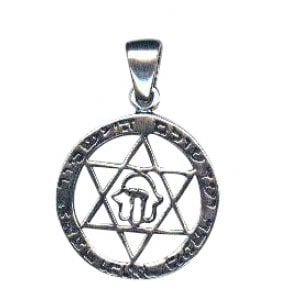 Sterling Silver Circle Pendant and Jewish Emblems - Star of David, Hamsa, Chai