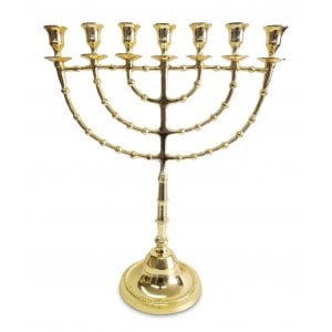 Extra Large Decorative Gleaming Seven Branch Menorah, Gold Brass – 18"