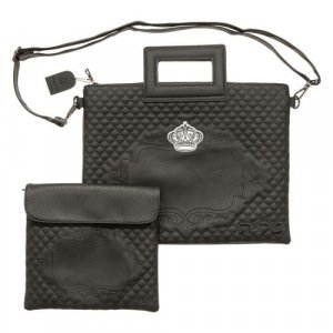 Leathery Tallit & Tefillin Bag with Frame, Handle & Shoulder Strap - Black