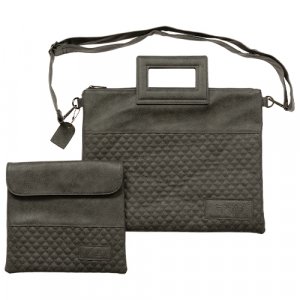 Faux Leather Tallit and Tefillin Bag Set with Handle & Shoulder Strap - Gray