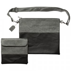Two Tone Gray Faux Leather Tefillin and Tallit Bag with Strap