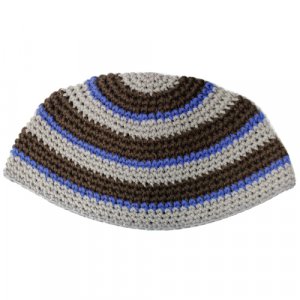 Frik Kippah with Gray, Brown and Blue Stripes