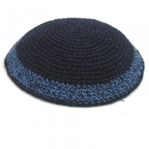 Blue Knitted Kippah with Blue Border