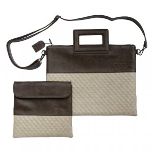 Faux Leather Tallit and Tefillin Bag Set with Shoulder Strap  Beige and Brown