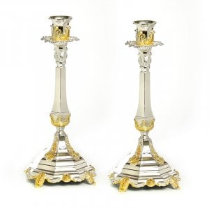 Ornate Silver Plated Candlesticks with Gold Elements - 11" Height