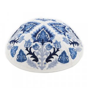 Yair Emanuel Kippah  Embroidered Blue Oriental Design