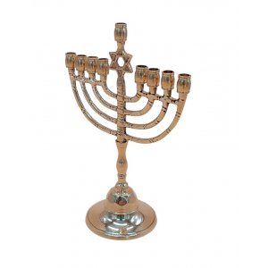 Chanukah Menorah, Gold Metal with Decorative Star of David - 8 Inches Height