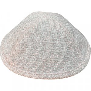 White and Pink Linen-like Fabric Kippah - Option of Two Sizes