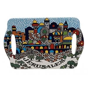 Ceramic Serving Tray with Jerusalem View in Colorful Armenian Art Style