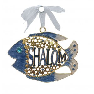 Gleaming Wall Decoration, Fish with Shalom and Star of David  Choice of Colors