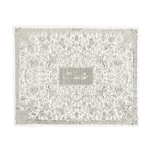 Yair Emanuel Full Embroidery Challah Cover, Flowers - Silver