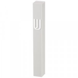 Classic White Plastic Mezuzah Case, Silver Shin - for Scroll of 12 cm Length