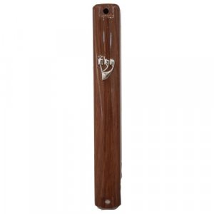 Brown Wood Look Plastic Mezuzah Case with Silver Shin