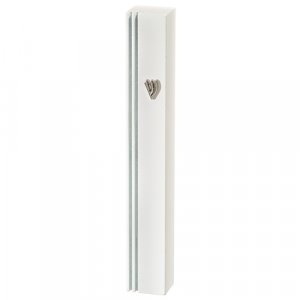 White Aluminum Mezuzah Case with Side Channel Indentation  Silver Shin