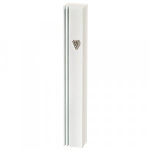 White Aluminum Mezuzah Case with Side Channel Indentation – Silver Shin