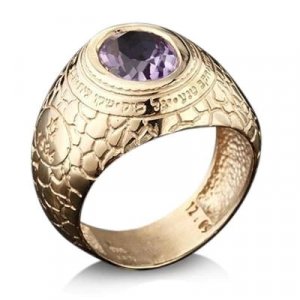 Ha'ari Man's Gold Kabbalah Ring, Snake Design with Ana Bekoach and Amethyst