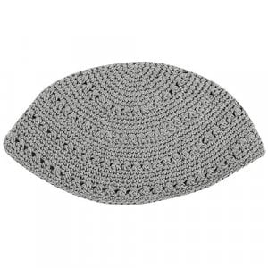 Gray Knitted Frik Kippah Yarmulke with holes
