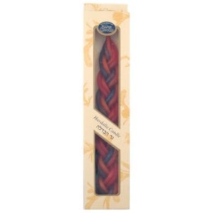 Handcrafted Beeswax Braided Havdalah Candle, Wide - Red, Blue and Yellow