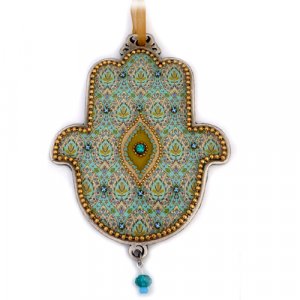 Iris Design, Hamsa Wall Plaque - Turquoise Floral Design with Protective Eye