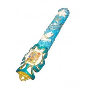 Gleaming Mezuzah Case with Dove, Breastplate and Star of David - Choice of Colors