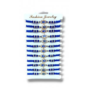 Good Luck Blue Cord Bracelet with Blue Protective Eye Hamsa Decoration- Package of 12