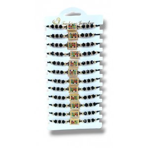 Good Luck Black Crystals Bracelet with Colorful Stone Breastplate Decoration- Package of 12