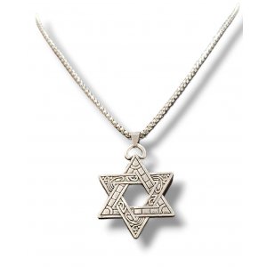 Star of David Necklace with wavy and Line Design, Large – Stainless Steel