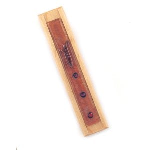 Two Tone Cherry Wood Mezuzah Case with Glass Decorations