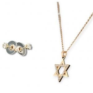 Rhodium Star of David Necklace with Stud Earrings - Choice of Color