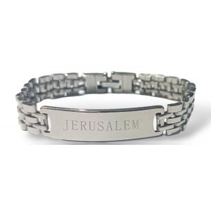 Stainless Steel Bracelet, Center Plaque with Word "JERUSALEM"