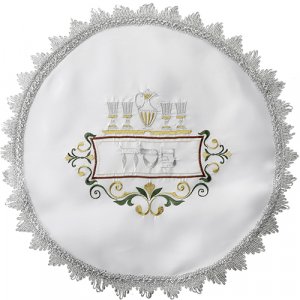 Passover Seder Matzah Cover – Silver, Gold and Green Embroidery of Four Cups