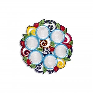 Dorit Judaica Raised Seder Plate  Colorful with Leaves and Pomegranates