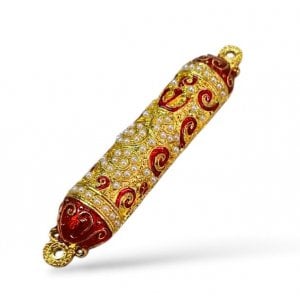 Small Gold Color Metal Mezuzah Case with Stones, Enamel - Choice of Colors