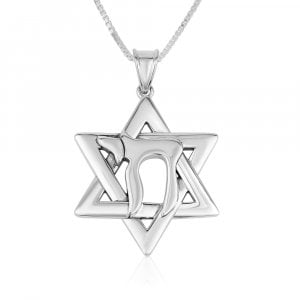 Sterling Silver Pendant Necklace - Chai on Star of David