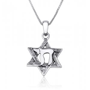 Sterling Silver Pendant Necklace - Chai on Star of David