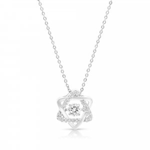 Stainless Steel Pendant Necklace with Decorative Star of David and Zircons