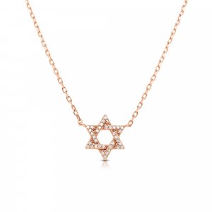 Rose Gold Plated Sterling Silver Necklace - Star of David with Zircons Pendant