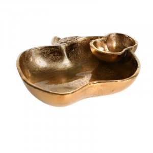 Gold Apple Shaped Tray with Attached Honey Bowl for Rosh Hashanah