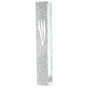 Glass Mezuzah Case with Glittering Silver Front - Silicon Cork