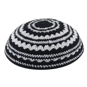 Knitted Kippah with Black and White Stripes