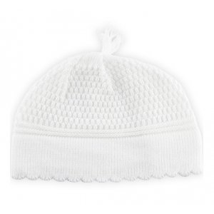 White Strech DMC Fabric Frik Kippah with Small Tassel - White