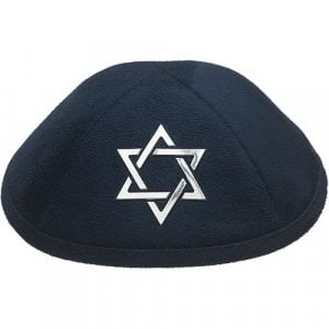 Star of David on Navy Suede Like Kippah