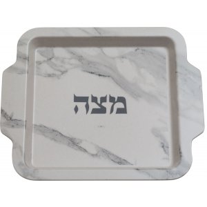 Bamboo Fiber Matzah Tray - White and Gray Marble Design