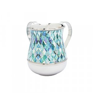 Yair Emanuel Metal Netilat Yadayim Wash Cup, Blue Abstract Design