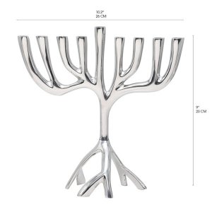 Yair Emanuel Tree of Life Aluminum Chanukah Menorah - Silver, Large