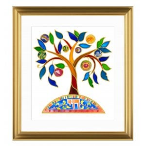 Dvora Black Tree of Life with Fruit and Chai - Signed, Printed and Framed Blessing