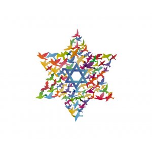Dorit Judaica Wall Art, Medium Star of David Shape with Multiple Colorful Birds
